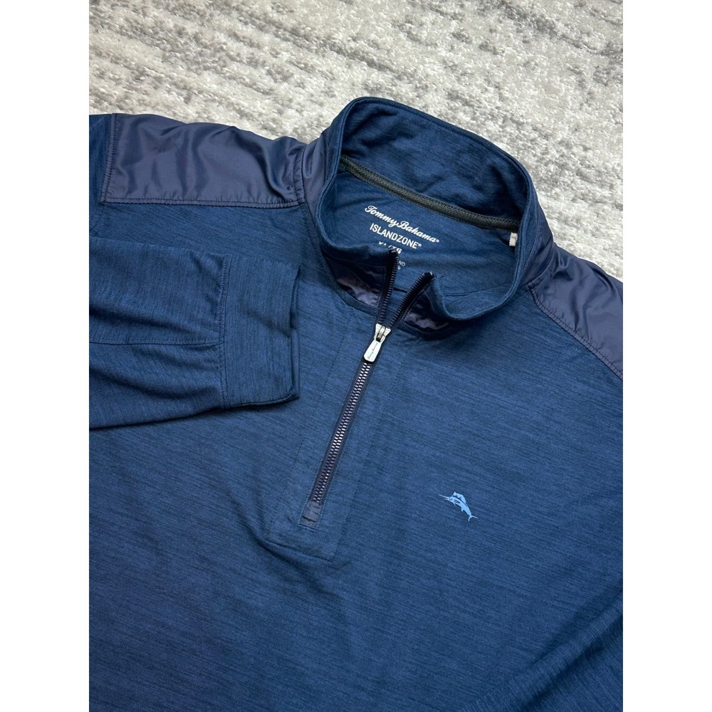 Tommy Bahama Quarter Zip Pullover Mens XL Blue IslandZone Heathered Long Sleeve